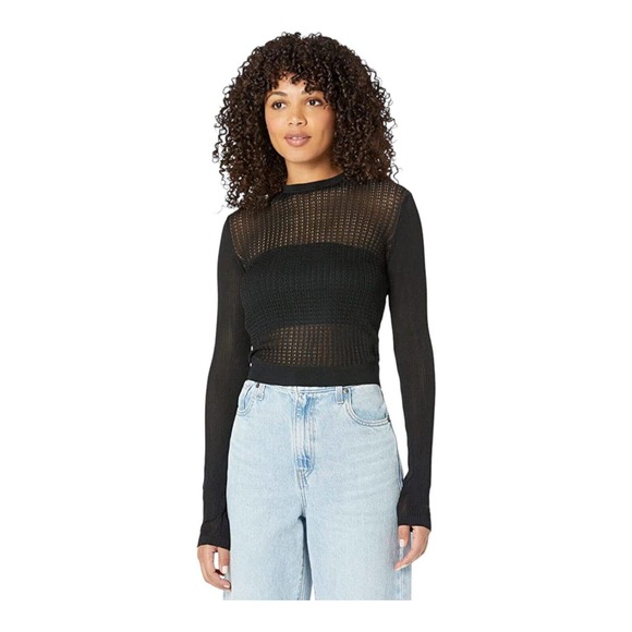 Free People Semi Sheer H2O Sweater Black Medium New - Picture 10 of 11